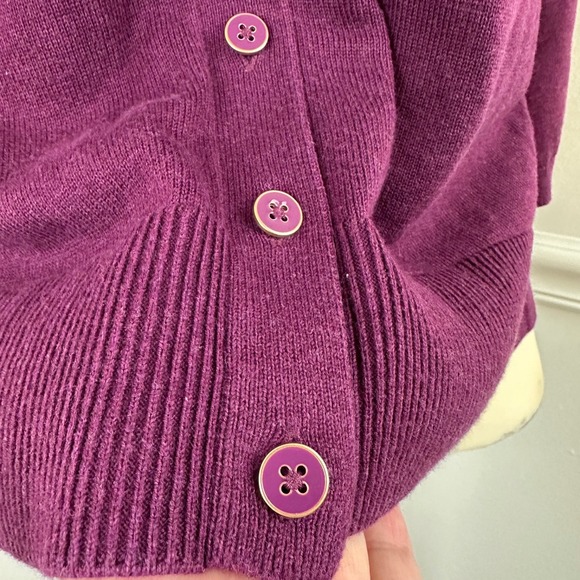 TALBOTS Purple V-Neck Button Front Girlfriend Cardigan | Small - Picture 3 of 11
